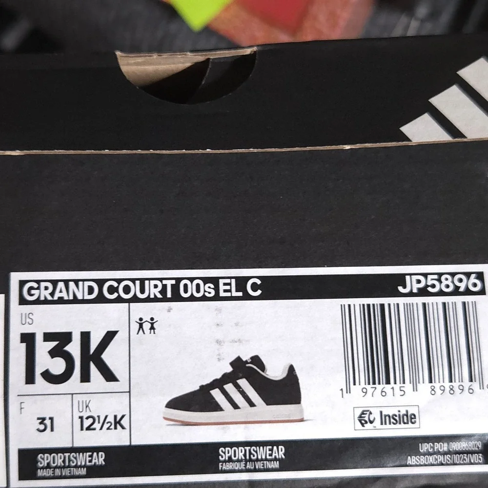 Adidas Grand Court 00s EL C Kids 13K Black White Gum Sole JP5896 Sneaker